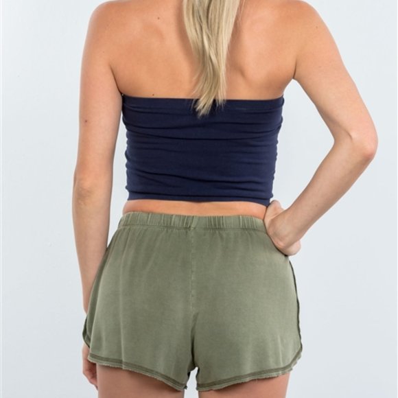Unwind Cozy Raw Hem Olive Mini Shorts - Picture 4 of 5